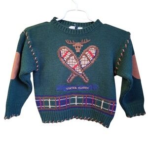 Vintage 90's Kitestrings Boys Sweater Sz 5/6 Lodge Moose‎ Winter EUC
